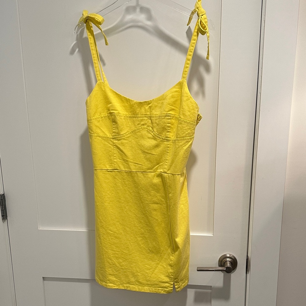 PAPERMOON Smocked Back Shoulder-Tie Dress 100% Cotton Yellow SIZE MEDIUM NWOT